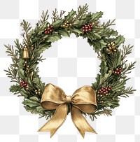 PNG Christmas wreath gold ribbon illustration decoration greenery.