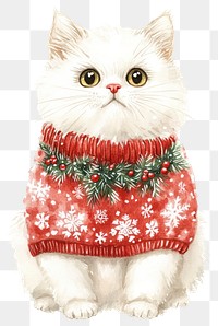 PNG Persian Cat wearing Christmas sweater christmas cat art.