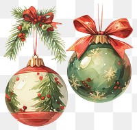 PNG Red and green ribbon baubles christmas decorations ornaments.