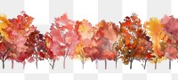 PNG Autumn trees watercolor horizontal illustration painting nature.