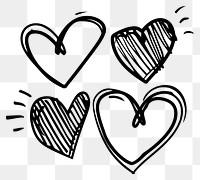 PNG Hand drawn 3 hearts sketch simple shapes.