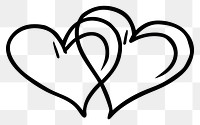 PNG Hand drawn 2 hearts simple black white.