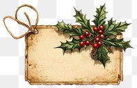 PNG Christmas label illustration vintage leaves.