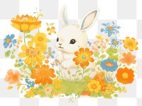 PNG Baby rabbit flowers illustration bunny.