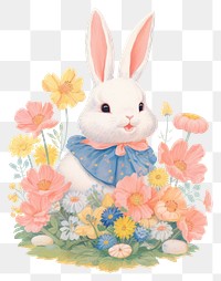 PNG Baby rabbit flowers illustration bunny.