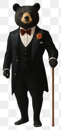 PNG Bear in a classic tuxedo holding a cane animal bear suit.