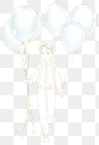 PNG A boy with balloons Alphonse Mucha style drawing sketch white.