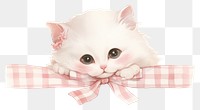 PNG White kitten face illustration animal ribbon.