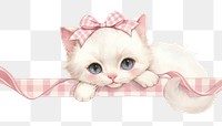 PNG White kitten smile illustration ribbon cute.