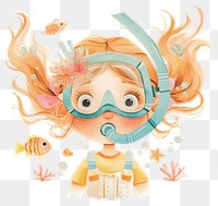 PNG A cute girl wearing snorkeling water illustration underwater.