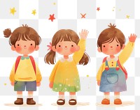 PNG A cute three kids waving hand illustration children friendship.