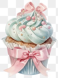 PNG Pastel coquette cupcake illustration watercolor dessert.