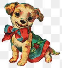 PNG Christmas dog art vintage animal.