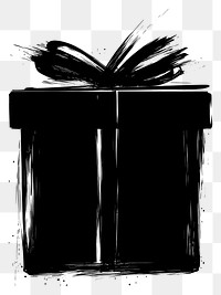 PNG Gift box brush stroke black white illustration.