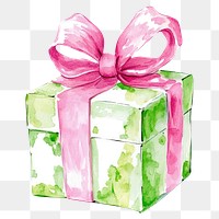 PNG Christmas gift box watercolor green pink.