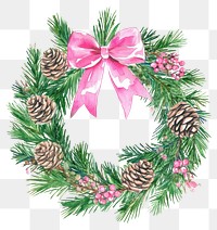 PNG Christmas wreath watercolor christmas cones.