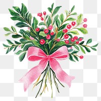 PNG Holly bouquet art watercolor ribbon.