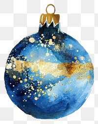 PNG Indigo christmas bauble watercolor gold hand-painted.