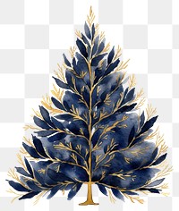 PNG Indigo christmas tree watercolor art illustration.