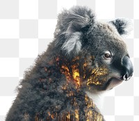 PNG Koala with burning trees koala wildlife animal.