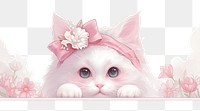 PNG Kitten with pink and white lace illustration background flowers.