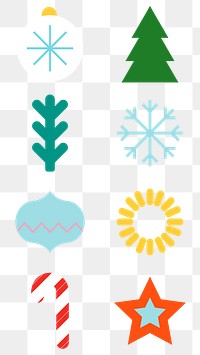 PNG geometric Christmas flat illustration set, transparent background