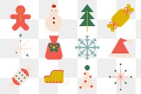 PNG retro geometric Christmas flat illustration set, transparent background