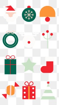 PNG geometric Christmas flat illustration set, transparent background