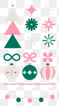 PNG geometric Christmas flat illustration set, transparent background