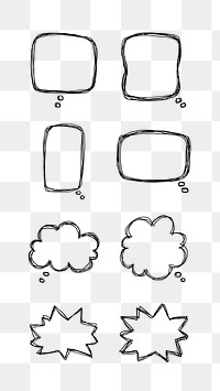 PNG doodle think bubble illustration set, transparent background