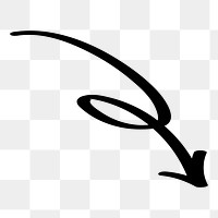 PNG Curved arrow with loop, transparent background