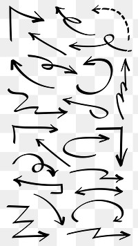 PNG hand-drawn arrow set, transparent background