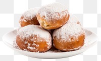 PNG Donut sprinkled with powdered sugar plate food white background. 