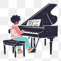 PNG Kid playing piano flat illustration recreation performer keyboard.