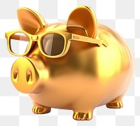 PNG Piggy bank in fun glasses gold white background representation.