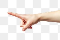 PNG Finger touching or pointing at something hand white background gesturing.