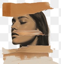 PNG Young woman element overlay with a brown brush stroke art portrait adult.