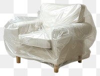 PNG  Plastic wrapping over armchair furniture white recliner.
