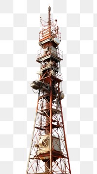 PNG Cutout of a metallic telecom tower architecture white background broadcasting. 