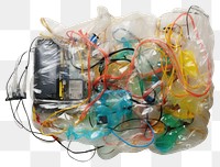 PNG  Plastic wrapping over a electronic waste bag accessories technology.