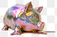 PNG  Metal piggy bank iridescent mammal representation investment.