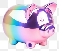 PNG  Metal piggy bank iridescent mammal white background representation.