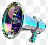 PNG  Melt megaphone icon metal iridescent white background electronics technology.