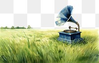PNG  Gramophone in the middle of grass field outdoors plant broadcasting. AI generated Image by rawpixel.