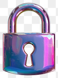 PNG  Lock icon iridescent metal white background protection.