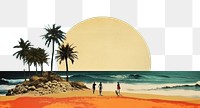 PNG  Collage Retro dreamy beach and people surfing outdoors horizon nature.