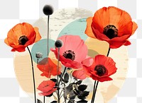 PNG  Collage Retro dreamy poppy flower plant art.