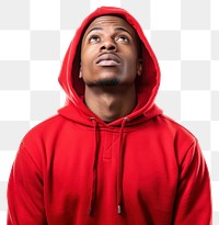 PNG African american man thinking hood sweatshirt portrait.