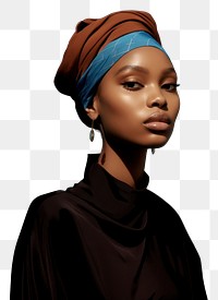 PNG A black woman wearing blue eyeliner with brown headband photography portrait fashion.