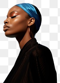 PNG A black woman wearing blue eyeliner photography portrait fashion.